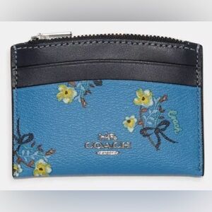 COACH Blue Floral Bow Card Case C7385